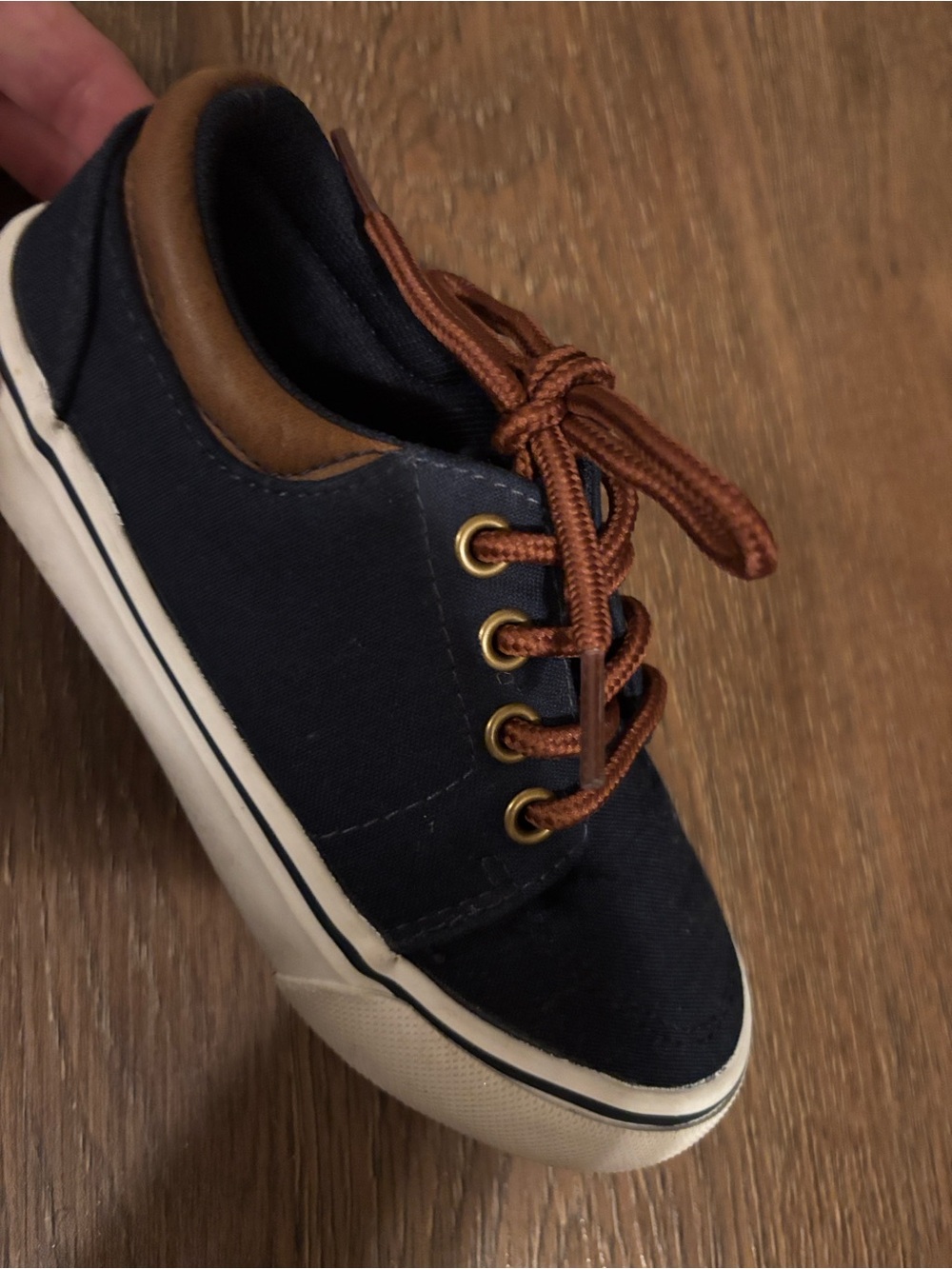 Kids Navy Canvas Dress Sneaker with Brown Accents